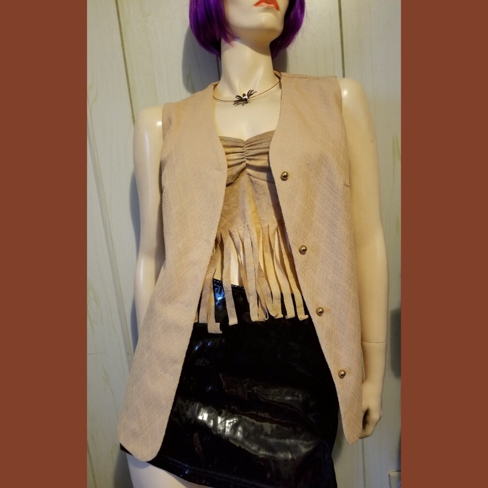 Vintage 70s Polyester Knit Groovy MOD Boho Tunic Vest